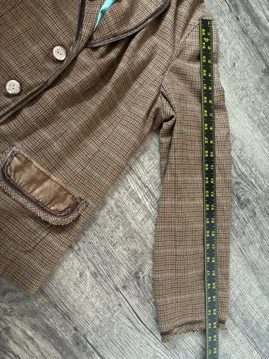 J Jill Blazer Jacket 12 Houndstooth Wool Blend Velvet Trim Boho Flower Child Y2K - Picture 12 of 15